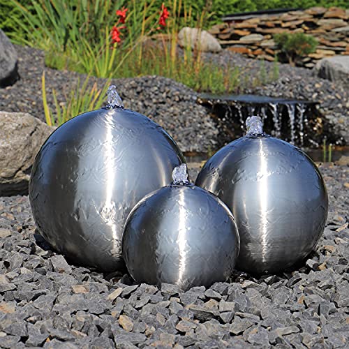 CLGarden Gartenbrunnen Kugelspringbrunnen mit 3 x Kugel aus Edelstahl LED Licht Wasserbrunnen Wasserspiel für Außenbereich Komplettset Edelstahlbrunnen 12V AC von CLGarden