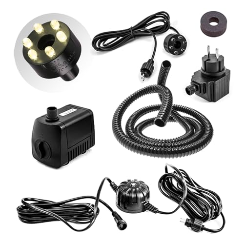CLGarden SP1-SL Springbrunnen Pumpe LED Ring Beleuchtung warmweiß mit Lichtsensor 12 V AC inkl. 1m Schlauch Schaumstoffdichtung Zierbrunnen Teich von CLGarden