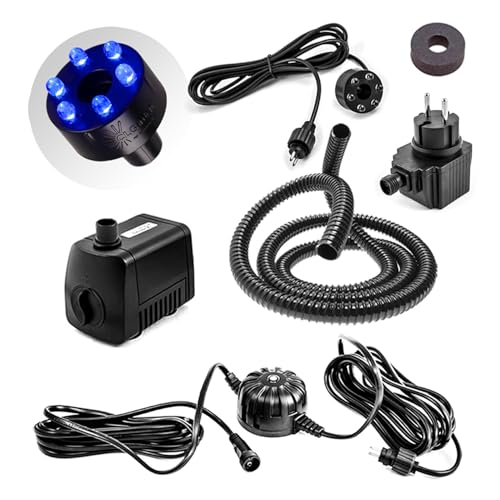 CLGarden Springbrunnenpumpe 500l/h Quellstein Pumpe mit Beleuchtung blau Lichtsteuerung Wasserschlauch LED Gartenbrunnen Wasserspiel von CLGarden