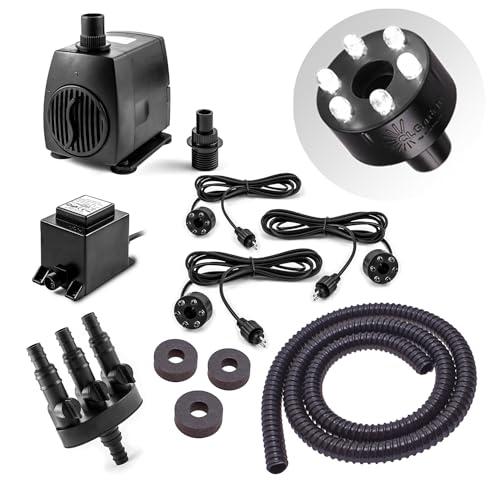 CLGarden Springbrunnen Pumpe Set SP3-S für Zierbrunnen mit 3 Wasserausläufen 3er Ausgang LED Beleuchtung Wasserspiel Springbrunnenpumpe 12V AC 1300 L/H von CLGarden