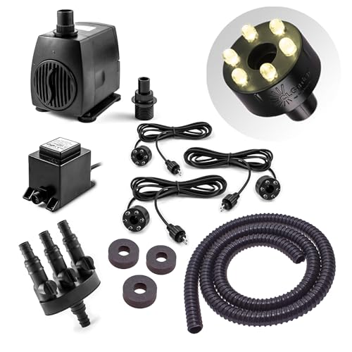 CLGarden Springbrunnen Pumpe Set SP3-S mit 3x LED Beleuchtung warmweiß für Zierbrunnen mit 3 Wasserausläufen 3er Ausgang Wasserspiel Springbrunnenpumpe 12V AC 1300 L/H von CLGarden