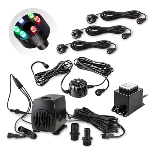 CLGarden Springbrunnen Pumpe mit LED Beleuchtung RGB Multicolor 3x LED Ring Dämmerungssensor Teichpumpe 1300l/h Wasserspiel Gartenbrunnen Bachlauf CLGarden Springbrunnen Pumpe mit LED Beleuchtung RGB Multicolor 3x LED Ring Dämmerungssensor Teichpumpe 1300l/h Wasserspiel Gartenbrunnen Bachlauf von CLGarden