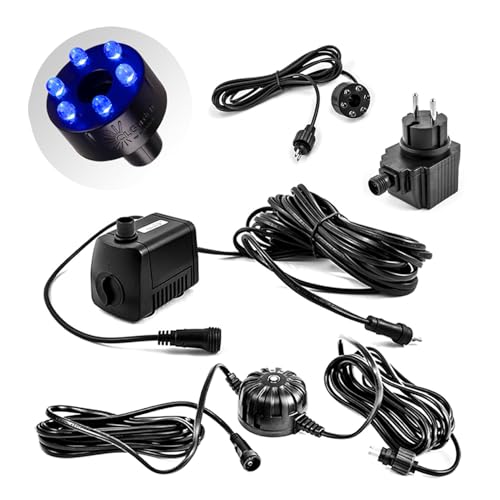 CLGarden Springbrunnen Pumpenset 500l/h mit Beleuchtung blau LED Lichtsensor Outdoor Wasserpumpe für Zierbrunnen Teich von CLGarden