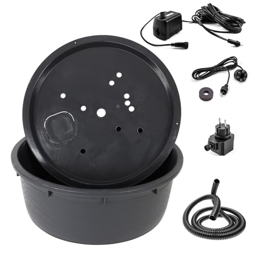 CLGarden Springbrunnenbecken Set mit 150 Liter Becken und 88cm GFK Abdeckung Springbrunnen Pumpe SP1 DIY LED Belechtung von CLGarden