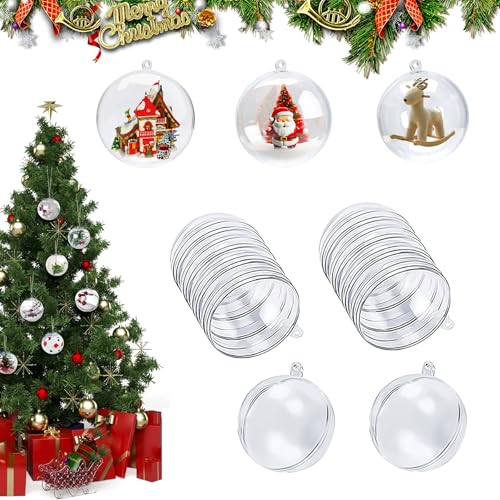 CLHXWU 20 Stück 6cm Befüllbare Weihnachtskugeln,Acrylkugeln Transparent,Plastikkugeln Mit Öse Zum Aufhängen,Teilbar,Wiederverwendbar von CLHXWU