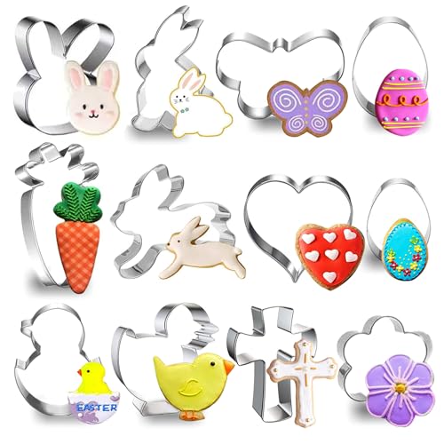 CLHXWU Ostern Ausstechform,12 Stück Plätzchen Ausstecher Ostern,Ei Hase Karotte Küken Edelstahl Plätzchenform Keksform (Ostern) von CLHXWU
