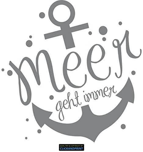 CLICKANDPRINT Aufkleber » Ankermotiv: Meer geht Immer, 20x19,6cm, Silbergrau Metallic • Dekoaufkleber/Autoaufkleber/Sticker/Decal/Vinyl von CLICKANDPRINT