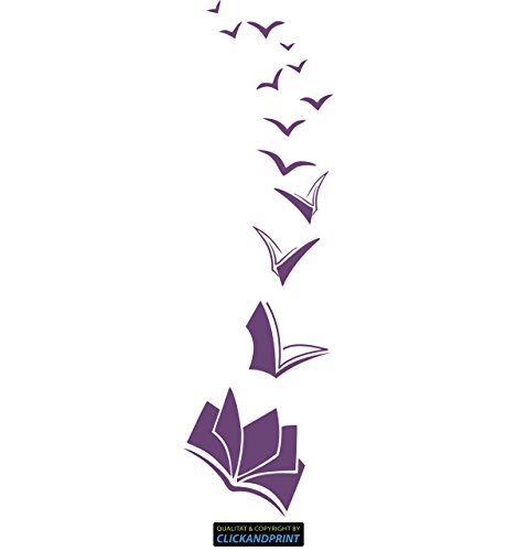 CLICKANDPRINT Aufkleber » Flying Books, 70x20,3cm, Violett • Wandtattoo/Wandaufkleber/Wandsticker/Wanddeko/Vinyl von CLICKANDPRINT