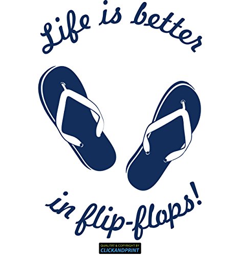 CLICKANDPRINT Aufkleber » Life is better in flip-flops, 50x34,1cm, Dunkelblau • Dekoaufkleber / Autoaufkleber / Sticker / Decal / Vinyl von CLICKANDPRINT