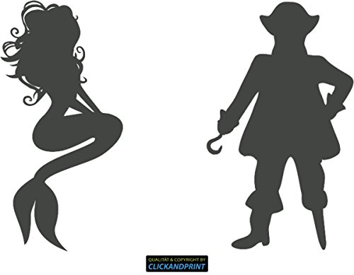 CLICKANDPRINT Aufkleber » Pirat & Meerjungfrau, 30x21,3cm, Anthrazit Metallic • Dekoaufkleber/Autoaufkleber/Sticker/Decal/Vinyl von CLICKANDPRINT