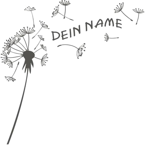 CLICKANDPRINT Aufkleber » Pusteblume mit Name, 40x39,6cm, Aluminium Metallic • Dekoaufkleber/Autoaufkleber/Sticker/Decal/Vinyl von CLICKANDPRINT