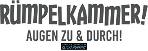 CLICKANDPRINT Aufkleber » Rümpelkammer! Augen zu und durch!, 40x11,5cm, Dunkelgrau • Wandtattoo/Wandaufkleber/Wandsticker/Wanddeko/Vinyl von CLICKANDPRINT