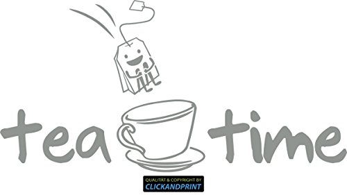 CLICKANDPRINT Aufkleber » Tea time, 40x19,8cm, Mittelgrau • Wandtattoo/Wandaufkleber/Wandsticker/Wanddeko/Vinyl von CLICKANDPRINT