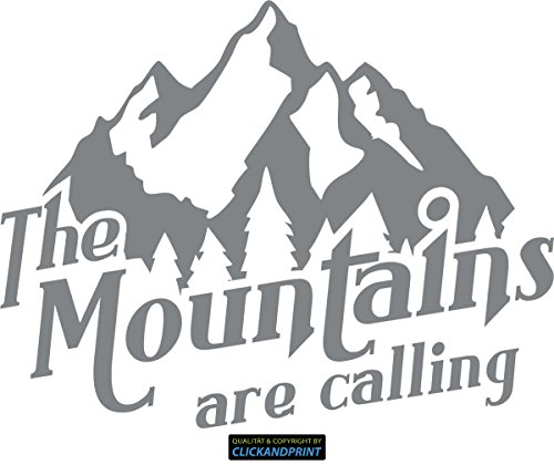 CLICKANDPRINT Aufkleber » The Mountains Are Calling, 30x23,2cm, Silbergrau Metallic • Dekoaufkleber/Autoaufkleber/Sticker/Decal/Vinyl von CLICKANDPRINT