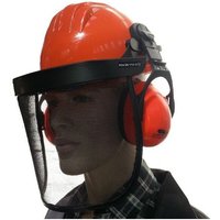Bauhelm mit Gesichts- und Gehörschutznetz orange von CLIMAX