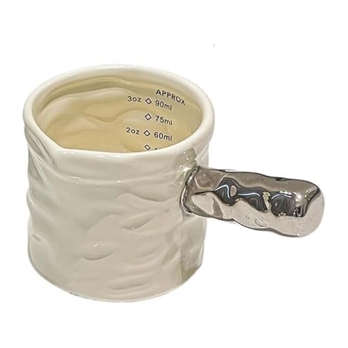 CLINGRE boutique shop uk Keramik-Kaffee-Messbecher mit zwei Skalen, Espresso-Werkzeug, handgeknetete Textur, Milchaufschäumkrug, Milchkännchen Dip-Schale(Silver) von CLINGRE boutique shop uk