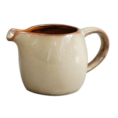CLINGRE boutique shop uk Milchkännchen aus Keramik im Ofen – 80 ml, einzigartige Glasur, Kaffeeweißerkännchen, 1300 °C hochgebrannter Soßenausgießer mit Ausguss Dip-Schale(Light brown) von CLINGRE boutique shop uk