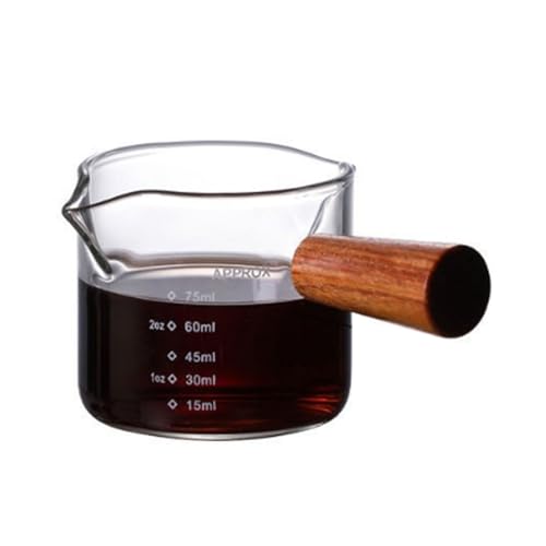 Milchbecher aus Glas mit Doppelausguss, 100 ml, Milchkännchen aus Borosilikatglas mit Holzgriff for Latte Art-Kaffee, Mini-Milchkännchen im japanischen Stil Dip-Schale(6*5.5cm) von CLINGRE boutique shop uk