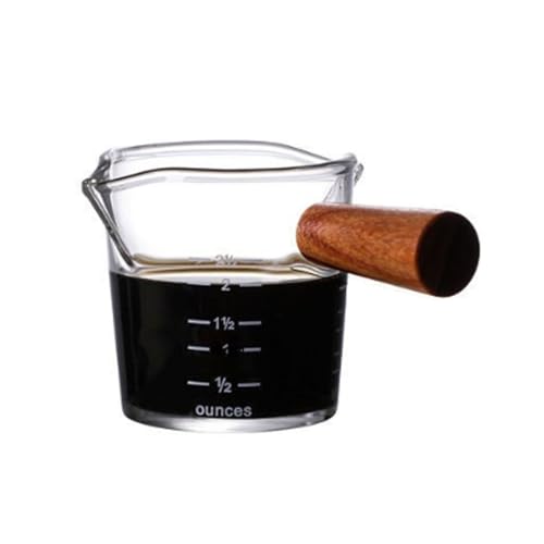 Milchbecher aus Glas mit Doppelausguss, 100 ml, Milchkännchen aus Borosilikatglas mit Holzgriff for Latte Art-Kaffee, Mini-Milchkännchen im japanischen Stil Dip-Schale(6*6cm) von CLINGRE boutique shop uk