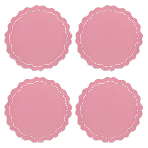 CLIO & CLOVER Leinen-Tischsets mit gewelltem Rand, 4-teiliges Set aus 100 % Leinen, luxuriöses Design mit gewelltem Rand, wird wunderschön verpackt geliefert (Pink) von CLIO & CLOVER