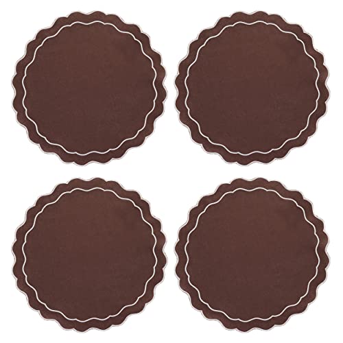 CLIO & CLOVER Leinen-Tischsets mit gewelltem Rand, 4-teiliges Set aus 100 % Leinen, luxuriöses Design mit gewelltem Rand, wird wunderschön verpackt geliefert (Schokolade) von CLIO & CLOVER