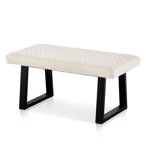CLIPOP 100cm Samt Sitzbank, Polsterbank Metallbeine, Wohnzimmer, Schlafzimmer, Flur, Esszimmer (Beige) von CLIPOP