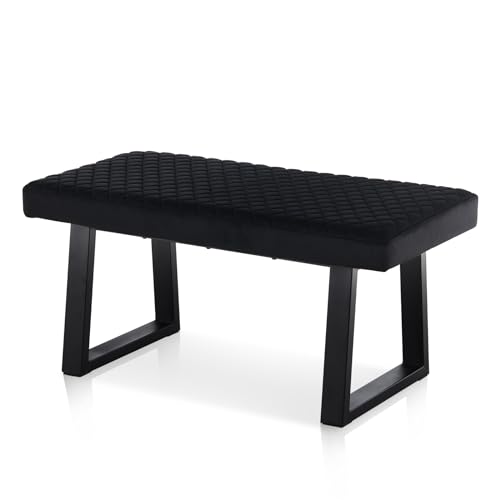 CLIPOP 100cm Samt Sitzbank, Polsterbank Metallbeine, Wohnzimmer, Schlafzimmer, Flur, Esszimmer (Schwarz) von CLIPOP