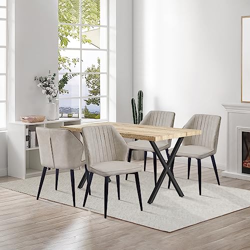 CLIPOP Esszimmergruppe Esstisch mit 4 Stühlen, Küchentisch und Gepolsterter Esszimmerstühle mit Armlehne für Restaurant Esszimmer Küche (Kunstleder Beige Stuhl, Hell Tisch 140 X 80 X 75 cm) von CLIPOP