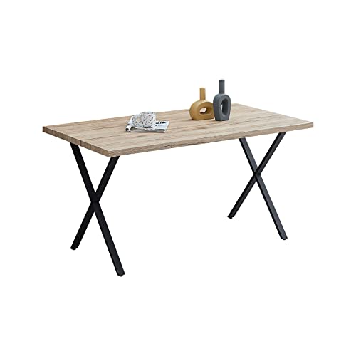 CLIPOP 140 cm rechteckiger Esstisch, Eicheneffekt, Holz-Küchentisch mit Metallbeinen, industrieller 4–6-Sitzer-Esstisch für Esszimmer, Küche, Restaurant von CLIPOP