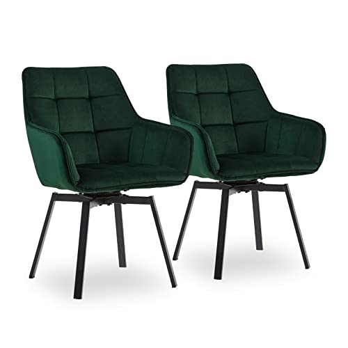 CLIPOP Esszimmerstühle Drehbar Set mit Armlehne, Samt Polsterstuhl Gepolstert Sitz Küchenstuhl Drehstuhl Armlehnenstuhl für Esszimmer Wohnzimmer Büro (2er Set, Samt Grün) von CLIPOP