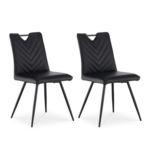 CLIPOP Esszimmerstuhl Gepolstert Kunstledersitz Küchenstuhl Bequem Polsterstuhl Wohnzimmerstuhl Sessel mit Griffmulde,Lehne mit Griff, Metallbeine (2er Set, Schwarz) von CLIPOP