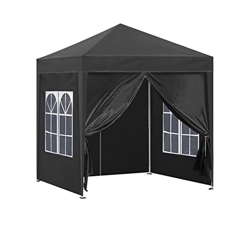 CLIPOP 3 x 3 m Pop-Up-Pavillon, Outdoor-Baldachin, Festzelt mit 4 Seitenteilen und Tragetasche, robuster Sofortschutz-Pavillon für Hochzeit, Outdoor, Camping, Strand (schwarz) von CLIPOP