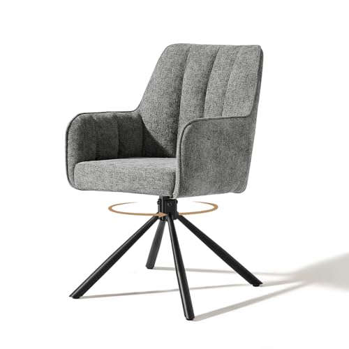 CLIPOP 360° Drehsessel ohne Rollen mit Metallbeinen, gepolsterter Schreibtisch-Akzent-Stuhl mit gebogener Rückenlehne und Armlehnen für Wohnzimmer, Esszimmer, Heimbüro, Einzel-Esszimmerstuhl (grau) von CLIPOP