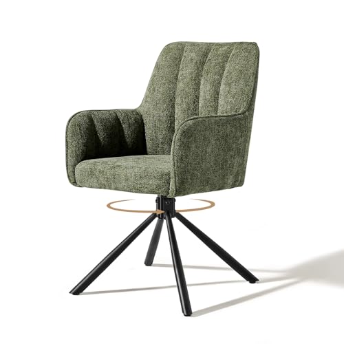 CLIPOP 360° Drehsessel ohne Rollen mit Metallbeinen, gepolsterter Schreibtisch-Akzent-Stuhl mit gebogener Rückenlehne und Armlehnen für Wohnzimmer, Esszimmer, Heimbüro, Einzel-Esszimmerstuhl (grün) von CLIPOP