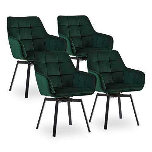 CLIPOP Esszimmerstühle Drehbar Set mit Armlehne, Samt Polsterstuhl Gepolstert Sitz Küchenstuhl Drehstuhl Armlehnenstuhl für Esszimmer Wohnzimmer Büro (4er Set, Samt Grün) von CLIPOP