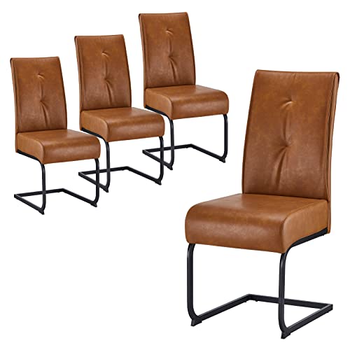 CLIPOP 4er Set Esszimmerstühle Schwingstuhl Freischwinger mit Rückenlehne, Stühle für Esszimmer, Küchenstühle modern, Dining Chair, Polsterstuhl, Esstischstühle, Kunstleder Braun von CLIPOP