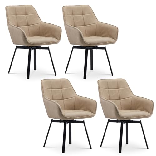 CLIPOP Esszimmerstühle Drehbar Set mit Armlehne, Kunstleder Polsterstuhl Gepolstert Sitz Küchenstuhl Drehstuhl Armlehnenstuhl für Esszimmer Wohnzimmer Büro (4er Set, Kunstleder Beige) von CLIPOP