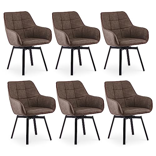 CLIPOP Esszimmerstühle Drehbar Set mit Armlehne, Kunstleder Polsterstuhl Gepolstert Sitz Küchenstuhl Drehstuhl Armlehnenstuhl für Esszimmer Wohnzimmer Büro (6er Set, Kunstleder Braun) von CLIPOP