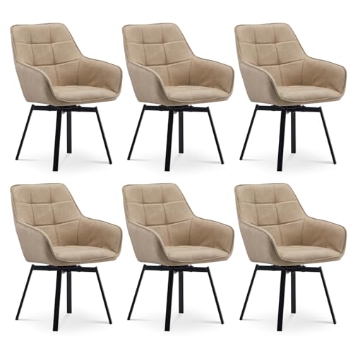CLIPOP Esszimmerstühle Drehbar Set mit Armlehne, Kunstleder Polsterstuhl Gepolstert Sitz Küchenstuhl Drehstuhl Armlehnenstuhl für Esszimmer Wohnzimmer Büro (6er Set, Kunstleder Beige) von CLIPOP