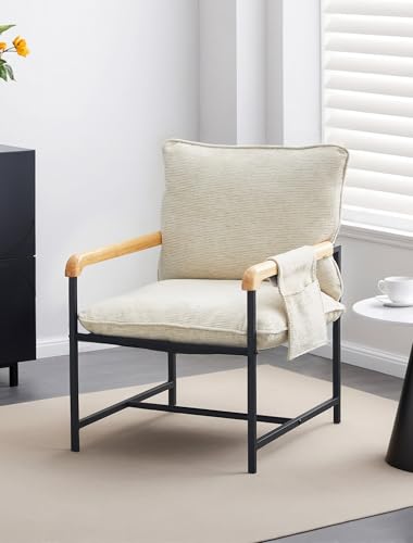 CLIPOP Akzentstuhl Sessel Lehnstuhl Ohrensessel gepolstert Loungesessel modern mit Rückenlehne Relaxsessel mit Metallrahmen für Wohnzimmer (Leinen, Beige) von CLIPOP