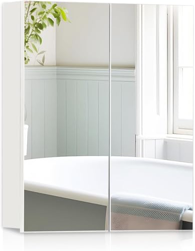 CLIPOP Badezimmer Spiegelschrank, Wandmontage Badezimmerschrank mit 2 Spiegeltüren und verstellbaren Regalböden, Holz Spiegelschrank für Wohnzimmer, Badezimmer von CLIPOP