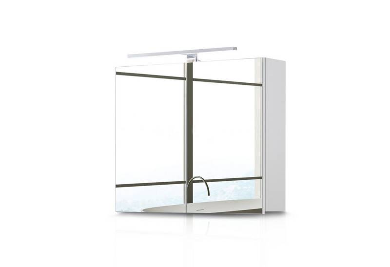 Ofcasa Badezimmerspiegelschrank 70x16x60cm Spiegelschrank (1er Set) 2 Tür Hängeschrank mit Stecker und Lichttasten von Ofcasa