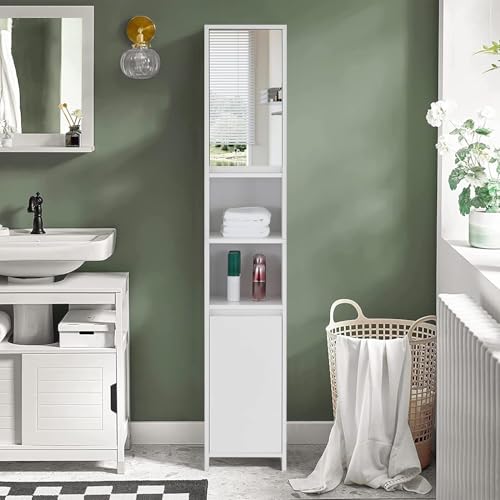 CLIPOP Badspiegelschrank mit Spiegeltüren und 2 Offenen Fächern, 163 cm Hoher Freistehender Badschrank mit 4 Verstellbaren Einlegeböden von CLIPOP