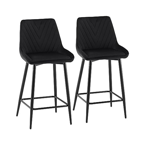 CLIPOP Barhocker, Barstühle, Küchenstühle, mit Rückenlehne, Stahlgestell, einfache Montage, modern Design (Samt Schwarz, Sitzhöhe 65cm) von CLIPOP