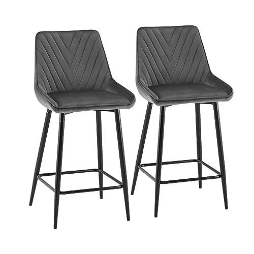 CLIPOP Barhocker, Barstühle, Küchenstühle, mit Rückenlehne, Stahlgestell, einfache Montage, modern Design (Samt Grau, Sitzhöhe 65cm) von CLIPOP
