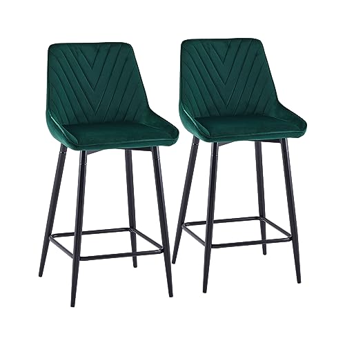 CLIPOP Barhocker, Barstühle, Küchenstühle, mit Rückenlehne, Stahlgestell, einfache Montage, modern Design (Samt Grün, Sitzhöhe 65cm) von CLIPOP