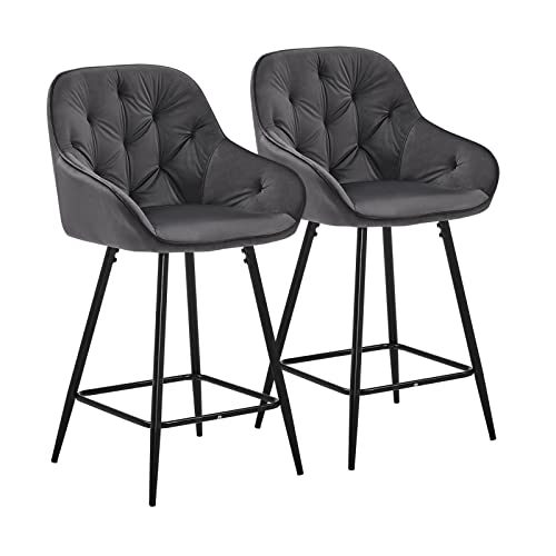 CLIPOP Barhocker 2er Set Samt Barsessel Küchenhocker mit Armlehne und Fußstütze, hohe Rückenlehne Frühstücksbarhocker für Zuhause, Küche (Grau, 55 x 53 x 97 cm) von CLIPOP