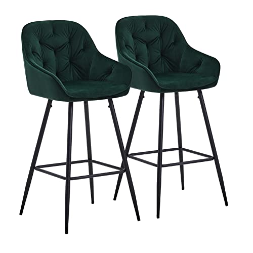 CLIPOP Barhocker 2er Set Samt Barsessel Küchenhocker mit Armlehne und Fußstütze, hohe Rückenlehne Frühstücksbarhocker für Zuhause, Küche (Grün, 55 x 53 x 107 cm) von CLIPOP