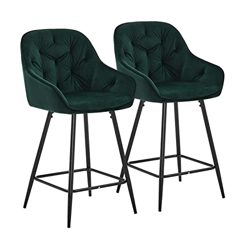 CLIPOP Barhocker 2er Set Samt Barsessel Küchenhocker mit Armlehne und Fußstütze, hohe Rückenlehne Frühstücksbarhocker für Zuhause, Küche (Grün, 55 x 53 x 97 cm) von CLIPOP