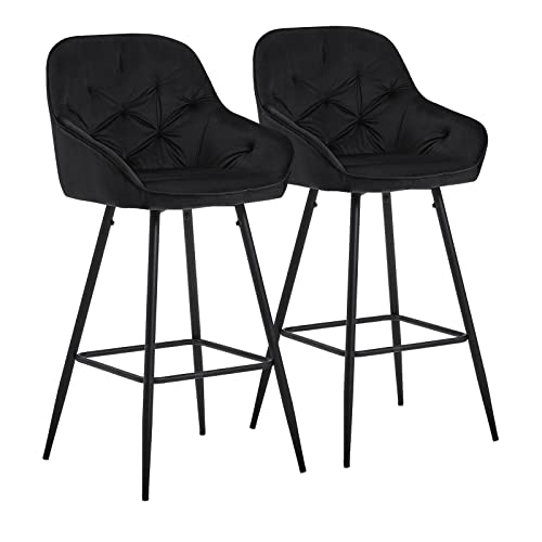 CLIPOP Barhocker 2er Set Samt Barsessel Küchenhocker mit Armlehne und Fußstütze, hohe Rückenlehne Frühstücksbarhocker für Zuhause, Küche (Schwarz, 55 x 53 x 107 cm) von CLIPOP